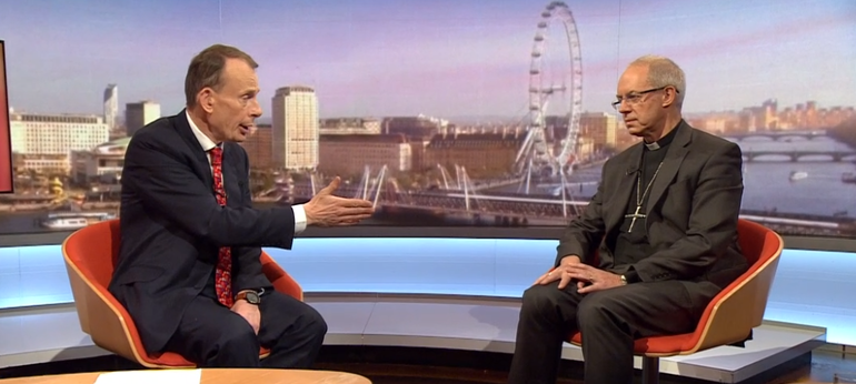 Aartsbisschop Welby op BBC © BBC Aartsbisschop Welby op BBC © BBC