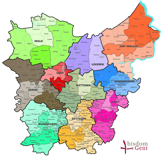 Kaart van het bisdom Gent © Bisdom Gent Kaart van het bisdom Gent © Bisdom Gent