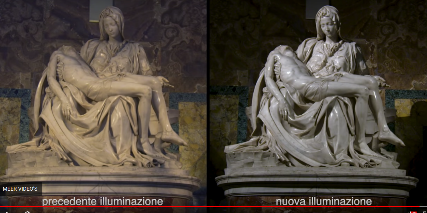 Michelangelo Buonarotti’s beroemde Pietà in de Sint-Pietersbasiliek baadt dankzij een ingenieuze ledinstallatie in wisselende lichtstemmingen © VaticanMedia Michelangelo Buonarotti’s beroemde Pietà in de Sint-Pietersbasiliek baadt dankzij een ingenieuze ledinstallatie in wisselende lichtstemmingen © VaticanMedia