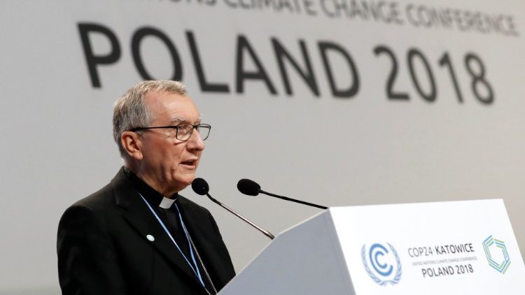 Staatssecretaris Parolin spreekt de klimaatconferentie toe © Vatican Media Staatssecretaris Parolin spreekt de klimaatconferentie toe © Vatican Media