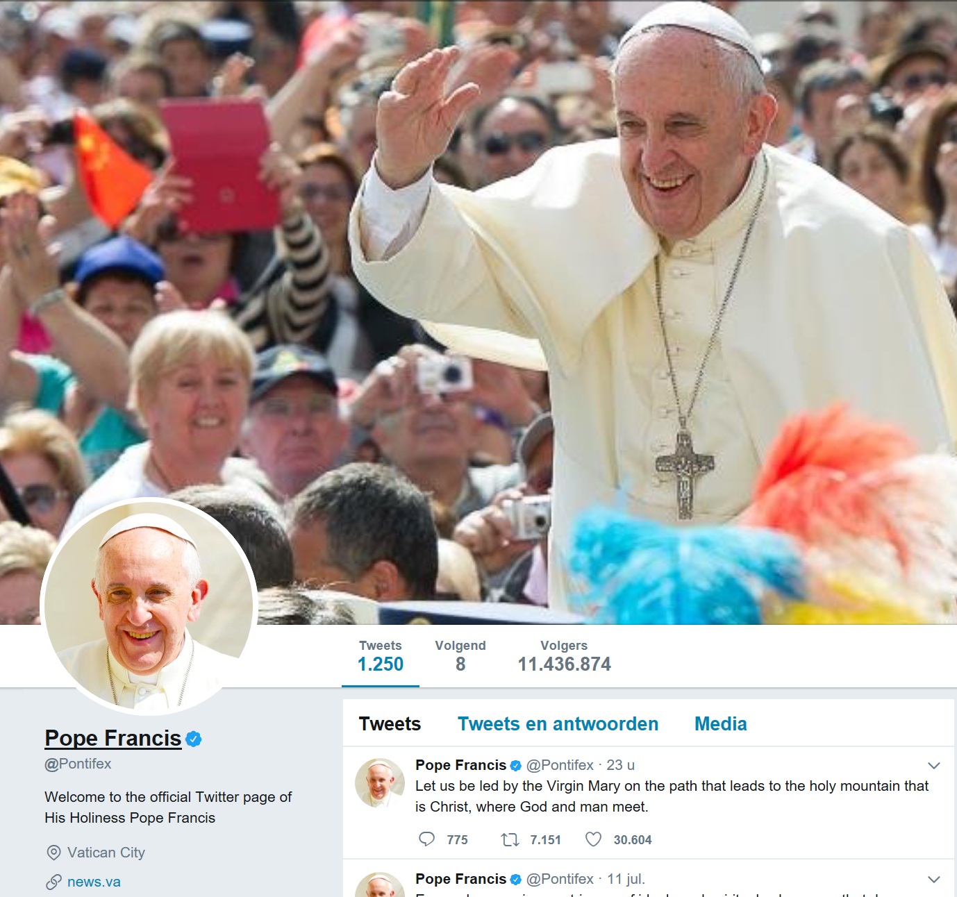 Paus Franciscus op Twitter Paus Franciscus op Twitter