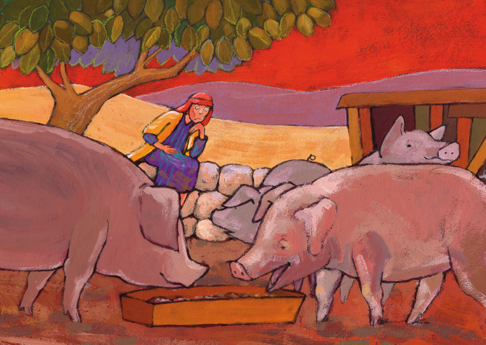 De jongste zoon tussen de varkens © Roel Ottow