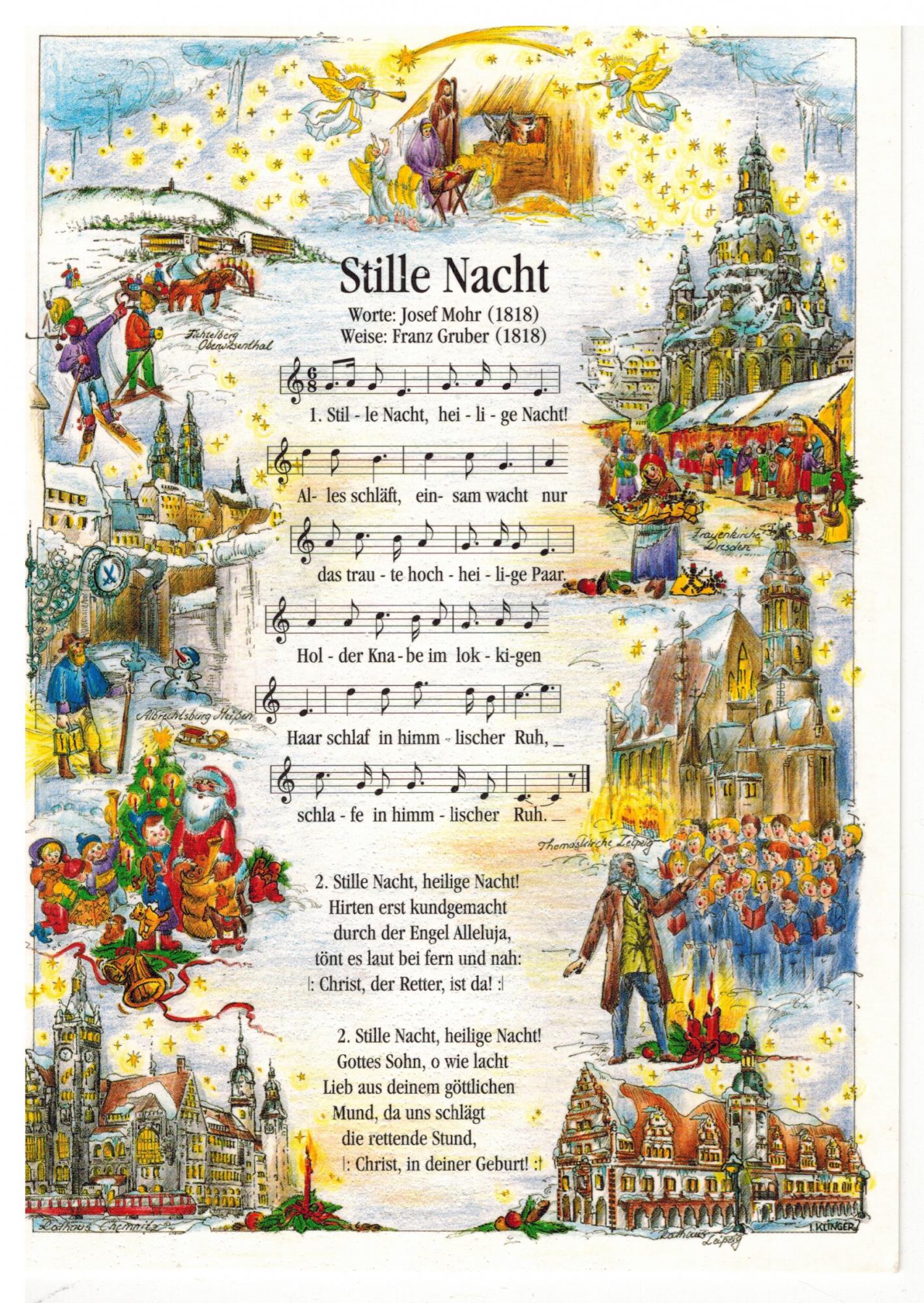 Deze kerstkaart ontving Caritas Van Houdt. Ze dook in de geschiedenis van het 200 jaar oude lied. © Caritas Van Houdt Deze kerstkaart ontving Caritas Van Houdt. Ze dook in de geschiedenis van het 200 jaar oude lied. © Caritas Van Houdt