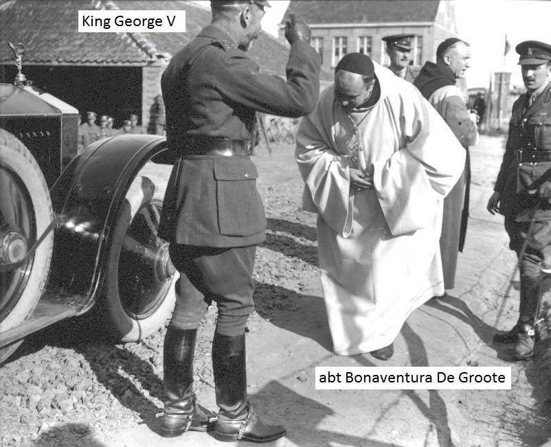 Abt Bonaventura groet koning George V, die de Britse soldaten bezoekt in en rond de Sint-Sixtusabdij van Westvleteren. © Sint-Sixtusabdij Westvleteren Abt Bonaventura groet koning George V, die de Britse soldaten bezoekt in en rond de Sint-Sixtusabdij van Westvleteren. © Sint-Sixtusabdij Westvleteren