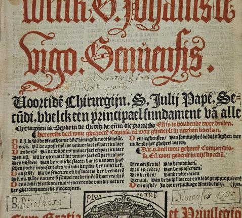 Titelpagina van Giovanni da Vigo’s “chyrurgijlick werck...” uit 1514, hier in Nederlandse vertaling uit 1533. © Bibliotheek Grootseminarie