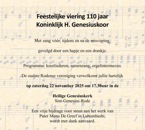 Het Genesiuskoor nodigt u uit op 22 november 2025 om 17.30u . © aw/lw