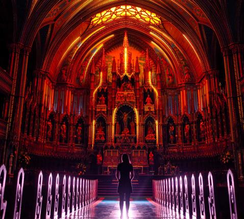 In de Notre-Dame van Montréal kan je een prachtig klank- en lichtspel meemaken. © AURA