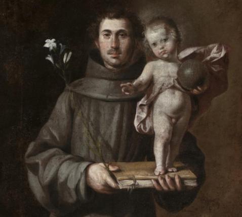 Heilige Antonius van Padua met het kind Jezus, een witte lelie en het Evangelieboek, door Antonio del Castillo y Saavedra (ca. 1645) © CC Museum of Fine Arts of Córdoba via Wikimedia Commons