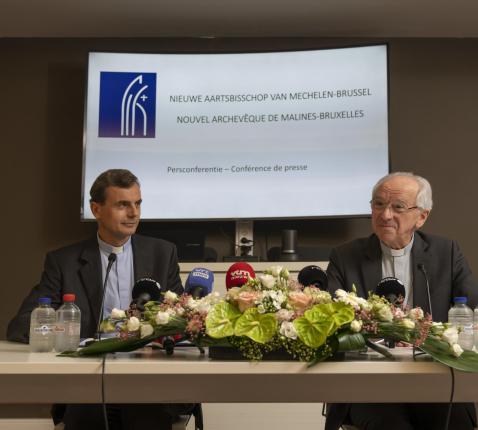 Luc Terlinden en Jozef De Kesel tijdens de persconferentie van donderdagmiddag. © Johannes Vande Voorde