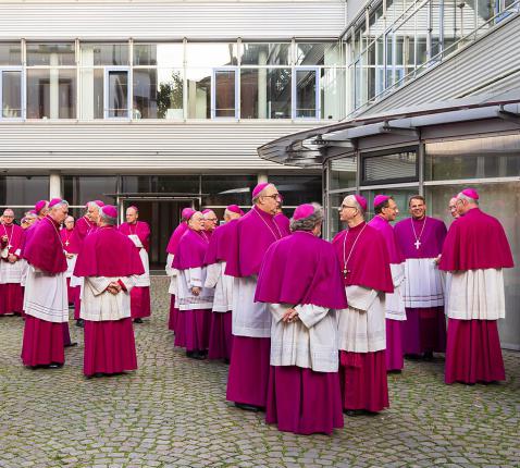De Duitse bisschoppen tijdens hun vorige algemene vergadering in de herfst van 2023 in Wiesbaden © CC Martin Kraft via Wikimedia Commons
