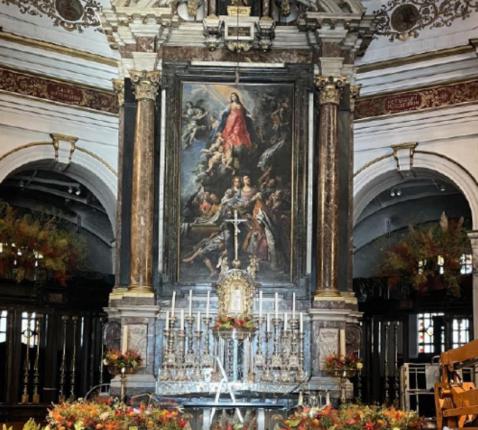 In de basiliek van Scherpenheuvel prijkt een schilderij van de tenhemelopneming van Maria door Theodoor van Loon. © Archief Scherpenheuvel