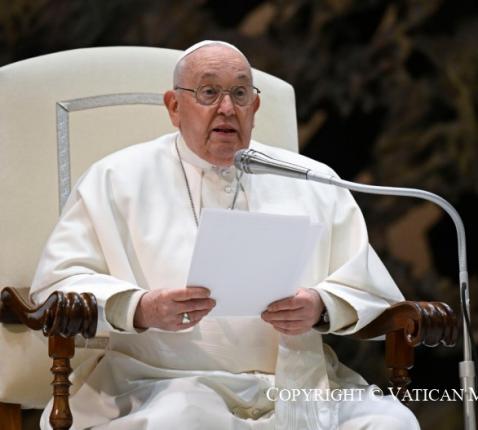 Paus Franciscus tijdens een algemene audiëntie. © @Vatican Media/Dicastery for Communication