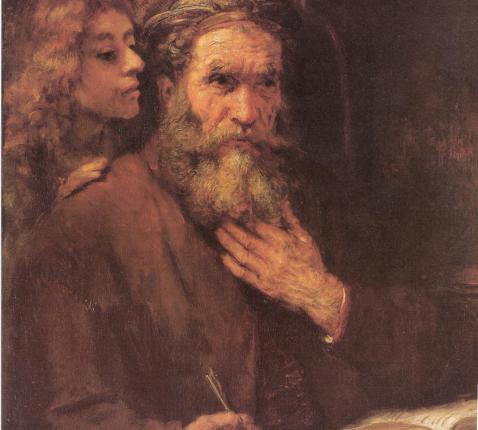 De evangelist Matteüs, schilderij van Rembrandt 