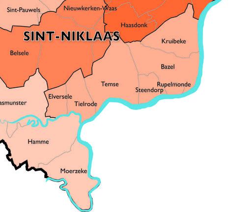Het nieuwe dekenaat Sint-Niklaas met de nieuwe parochies © Bisdom Gent