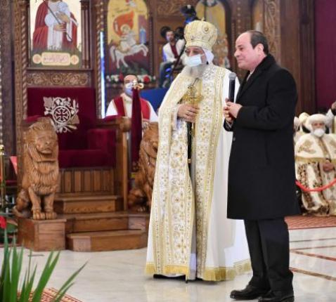De Egyptische president te gast bij de Koptische patriarch Tawadros © Vatican Media