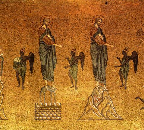 De verzoeking van Christus, 12de-eeuws mozaïek in de Basiliek van San Marco in Venetië 