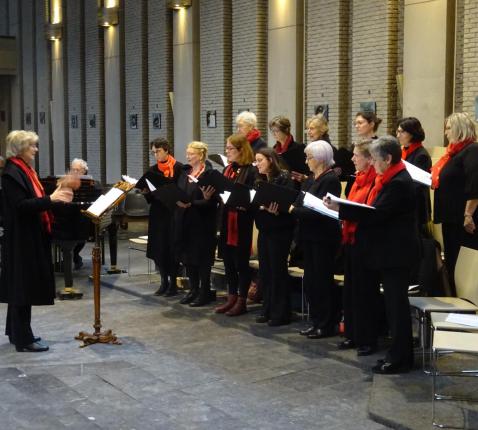 Het ensemble Voces Aquales zong de Messe brève van Léo Delibes tijdens de concertmis van zondag 7 december © Marjo Perry