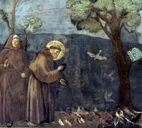 Giotto di Bondone, Franciscus preekt tot de vogels, Fresco (ca. 1295), Basilica San Francesco, Assisi 