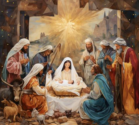Christmas Nativity Scene Art © Linnaea Mallette