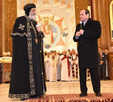 De koptisch-orthodoxe paus Tawadros II en president Abdul Fatah al-Sisi © popetawadros.org