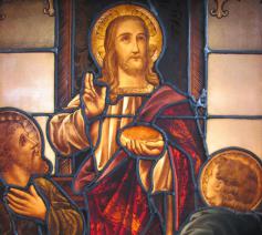Glaspaneel Sint-Lambertuskerk Beersel over het Laatste Avondmaal. 