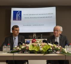 Luc Terlinden en Jozef De Kesel tijdens de persconferentie van donderdagmiddag. © Johannes Vande Voorde