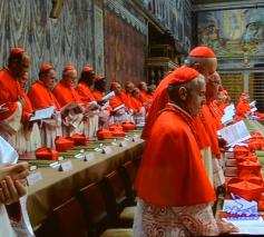 Kardinalen gaan de Sixtijnse kapel binnen voor het conclaaf van 2013 dat leidde tot de verkiezing van paus Franciscus © CC Diocèse de Bordeaux via Flickr