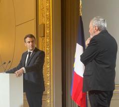 President Macron met mgr. Pascal Gollnisch van L’Œuvre d’Orient © Œuvre d'Orient