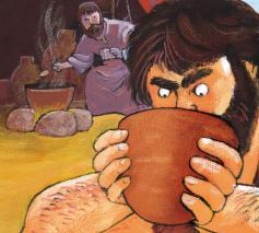 Esau drinkt wat rode linzensoep © Roel Ottow
