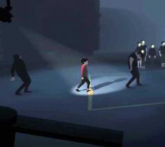 Schermafbeelding van het videospel INSIDE. Jij bent het jongetje met rode trui en moet zien te ontsnappen ... maar waaraan? 