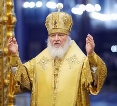 Patriarch Kirill, tijdens de goddelijke liturgie in de kathedraal van Moskou © ROC