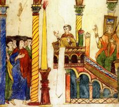 'Verluchting' op middeleeuwse exsultet-rol 