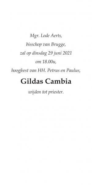 Uitnodiging priesterwijding Gildas Cambia 