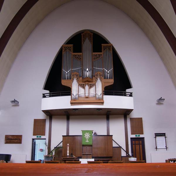 de oorspronkelijk opstelling van het Kramerorgel in de Zijdekerk in Boskoop (NL) © .