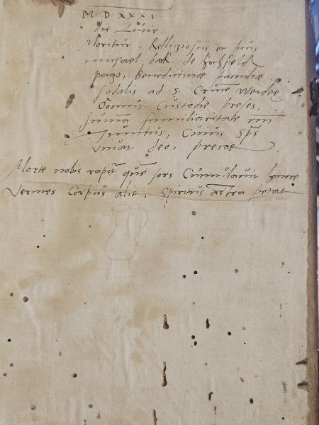 Provenance uit 1535 door benedictijn Moritius © Bibliotheek Grootseminarie