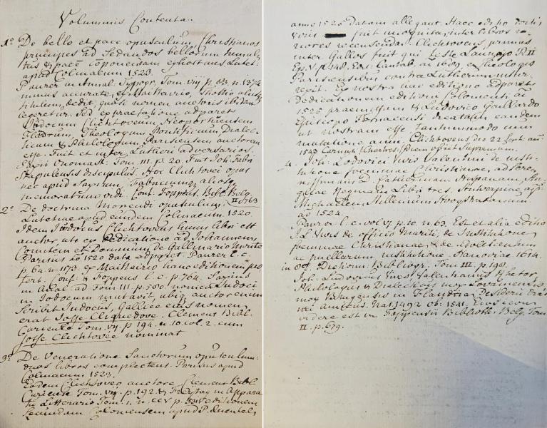 Inhoudstafel van de boeken in deze band © Bibliotheek Grootseminarie