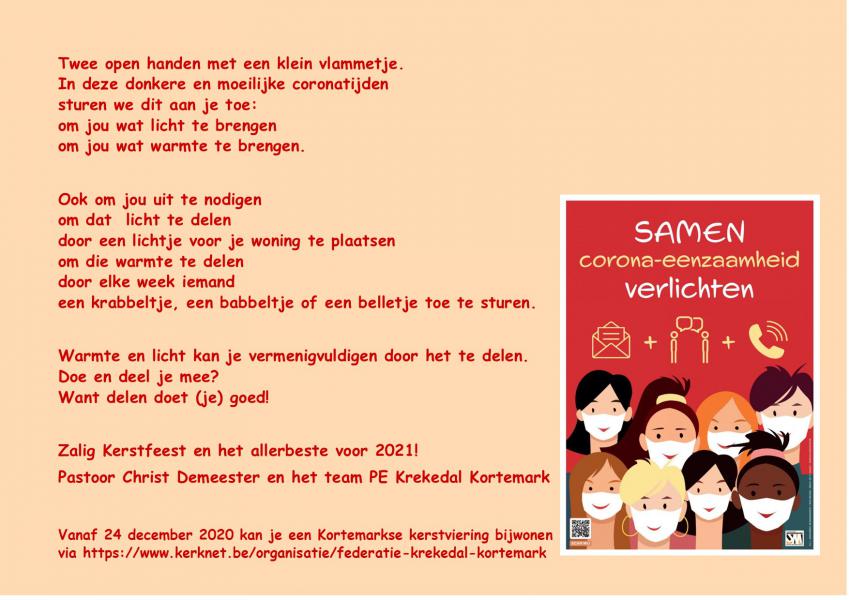 een wens en een boodschap op Kerstmis 2020 © Federatie Krekedal Kortemark