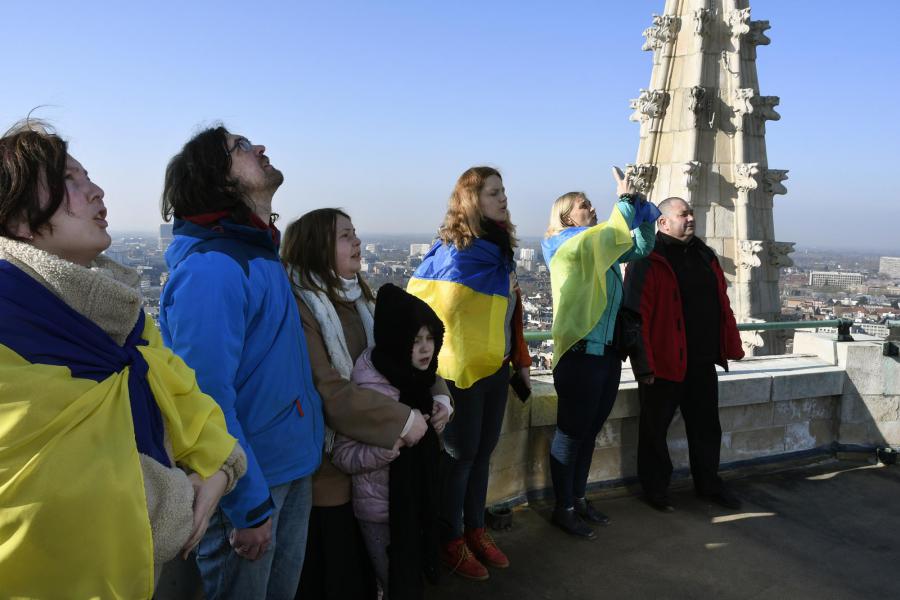 Parochianen uit Oekraïne boven op Sint-Baafs © Bisdom Gent, foto: Maîtrise