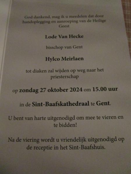 Diakenwijding Hylco Meirlaen - zondag 27 oktober 2024 in de Sint-Baafskathedraal te Gent © Michèle Beckers