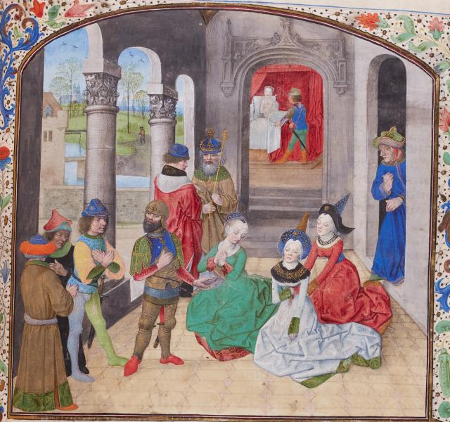 Miniatuur van de zelfmoord van Lucretia (AGSB, Ms. 158/189, fol. 138r). © stad Brugge