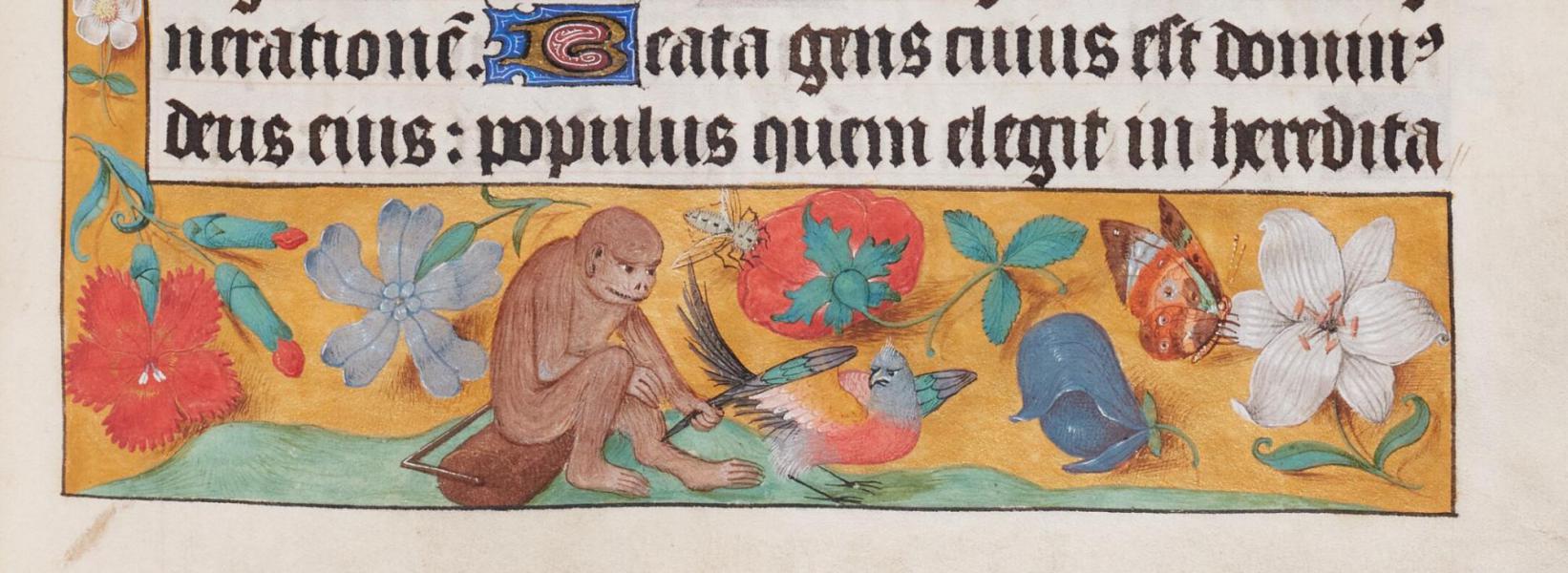 Fantasierijke randverluchting in het eerste volume van het brevier. (AGSB, Ms. 59/67, fol. 36r) © stad Brugge
