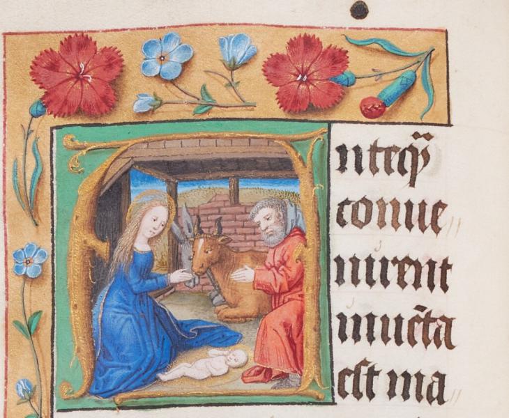 Kersttafereel in het tweede volume van het brevier. (AGSB, Ms. 60/69, fol. 35v) © stad Brugge