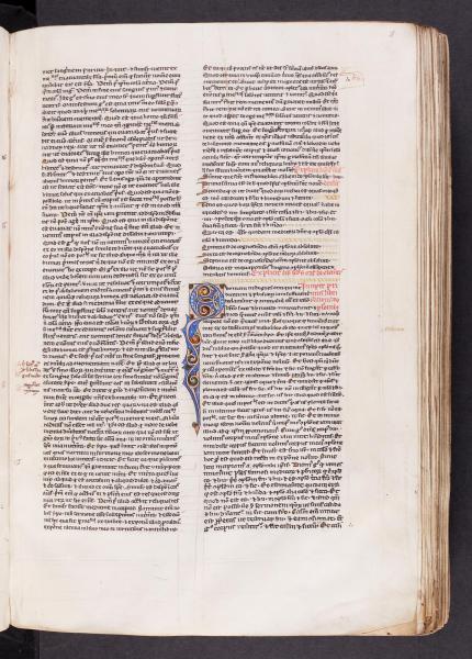 Pagina uit de Opera Selecta, Galenus. De versierde letter duidt het begin van een nieuwe tekst aan (‘De Elementis’), een van 18 teksten van Galenus die opgenomen zijn in het manuscript. (AGSB, Ms. 93/61, fol. 19r) © stad Brugge