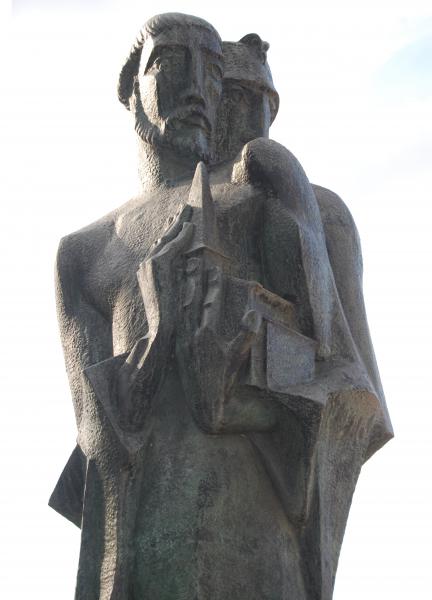 Detail van bronzen beeld van St. Bavo