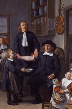Aderlating - detail uit schilderij Egbert van Heemskerck 1669 