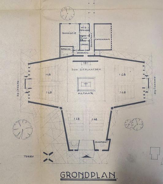 Grondplan van één van beide voorontwerpen (architect Bressers) 