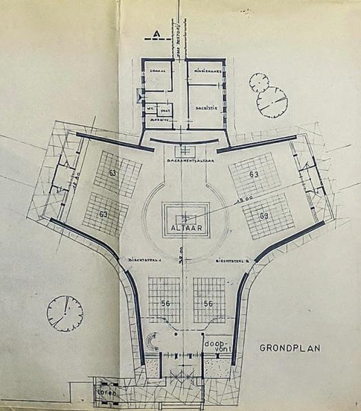 Grondplan van één van beide voorontwerpen (architect Bressers) 