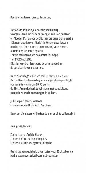 Dankfeest - 186 jaar - "Dienstmaagden van Maria" 