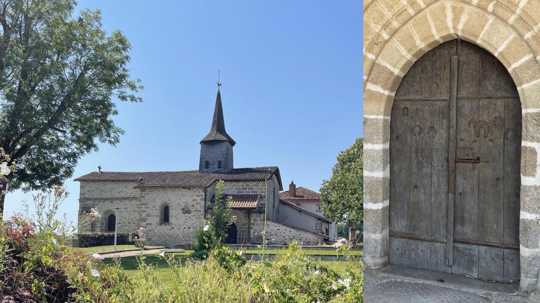 Het stemmige kerkje op de geboorteplek van St.-Elooi te Chaptelat. Op de kerkdeur hangen meerdere hoefijzers als symbool voor ‘smid’ Elooi.  © Chris Van der Meeren