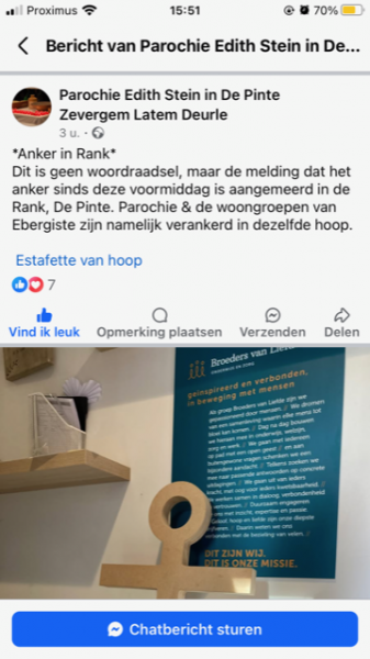 Het anker in de H. Edith Stein Parochie De Pinte-Latem © H. Edith Steinparochie